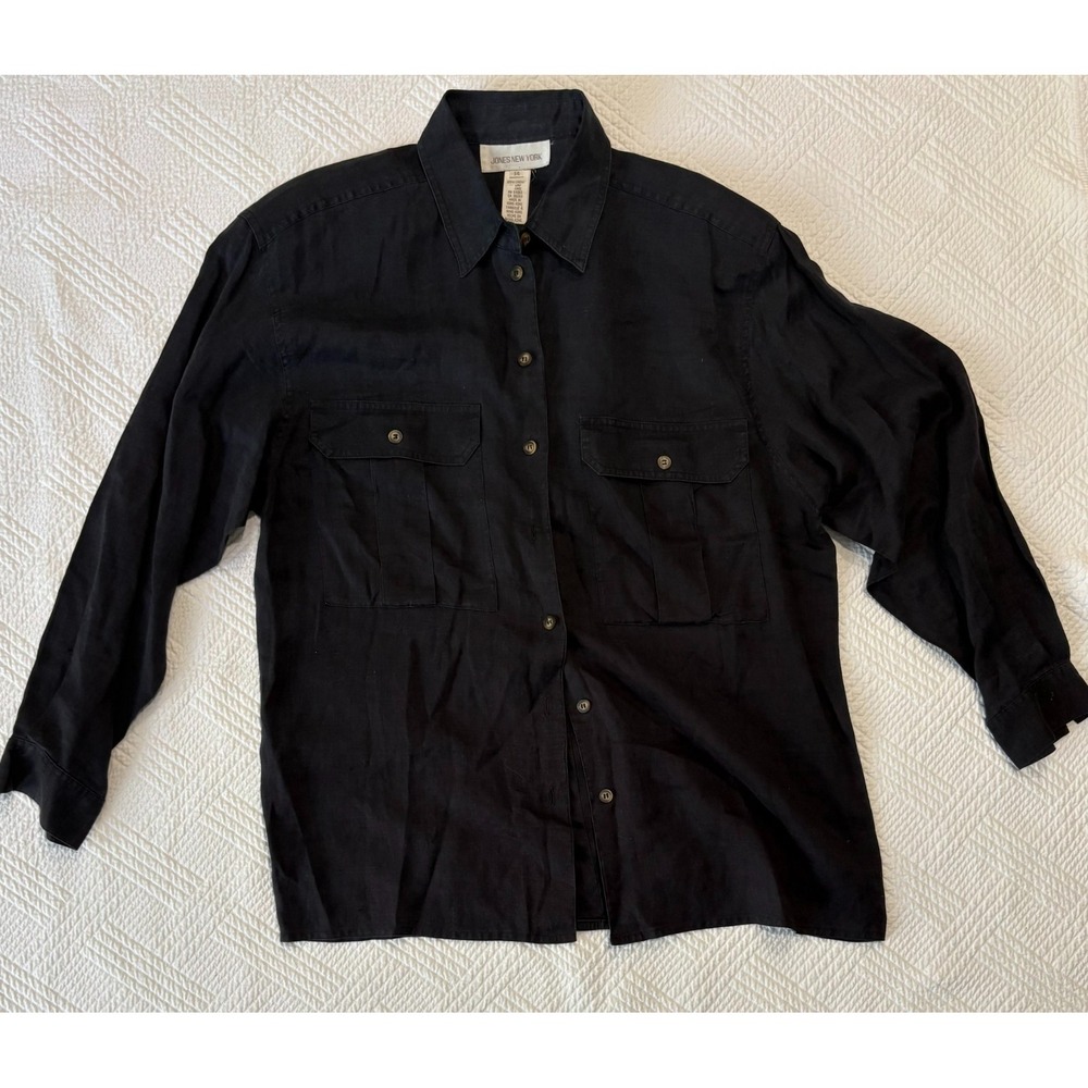 Jones New York Women's Size 14 Black Linen Lightweight Shirt Shoulder Pads